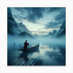 Chinese Man In Boat Canvas Print