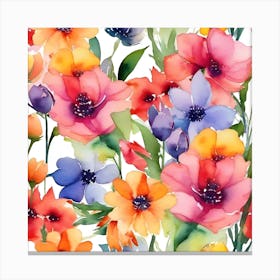 Watercolor Flowers Seamless Pattern Canvas Print