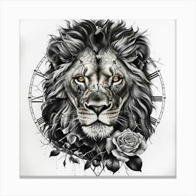 Lion And Roses Canvas Print