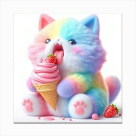 Rainbow Cat Eating Ice Cream Canvas Print