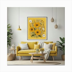 Always Blooming Good Mood Mustard Yellow Living Room A 2 Canvas Print