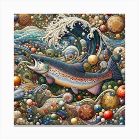 Salmon in the Style of Collage-inspired Canvas Print