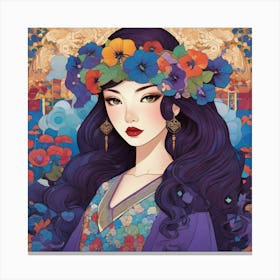 Asian Girl With Flowers 11 Canvas Print