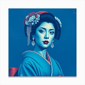 Geisha Portrait in Washed Blue Canvas Print