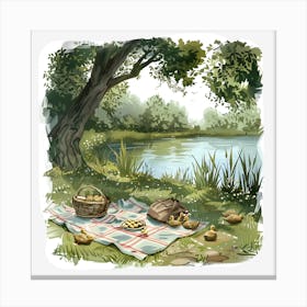Springtime-Duck-Pond-Clipart.23 Canvas Print