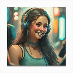 Girl With Headphones Canvas Print