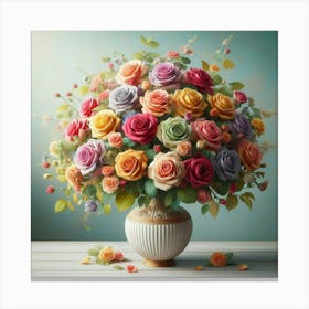 Colorful Roses In A Vase Canvas Print