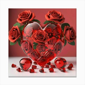 Red Roses In A Heart Canvas Print