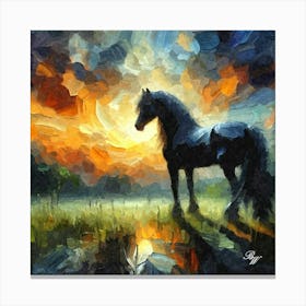 Black Stallion Abstract Oil Texture Canvas Print