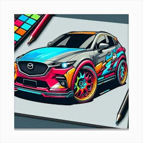 Mazda Cx-3 Vehicle Colorful Comic Graffiti Style on paper Canvas Print