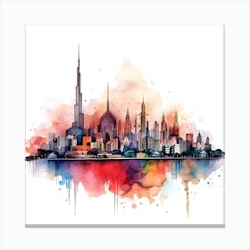 Dubai Skyline Watercolor Painting Canvas Print