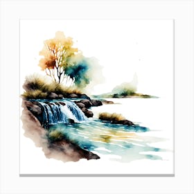 Watercolor Of A Waterfall Canvas Print