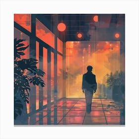 Man Walking Through A Hallway Canvas Print