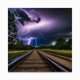 Black storm over train tracks Canvas Print