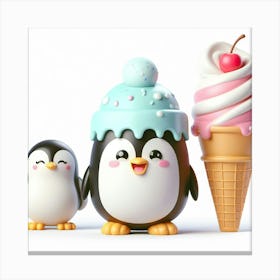 Ice Cream Penguins 6 Canvas Print