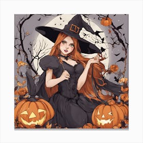 Witch With Pumpkins Canvas Print