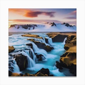 Waterfall In Iceland landscape Canvas Print