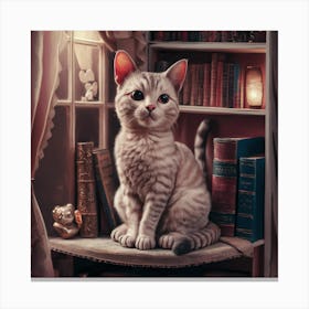 Cat In Bookshelf Canvas Print