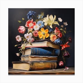 Flowers On Books 7 Canvas Print