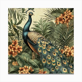 Peacock In The Jungle 3 Canvas Print