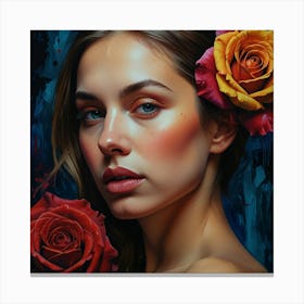 Portrait Of A Woman With Roses2 Canvas Print