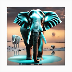 Elephants In The Water Canvas Print