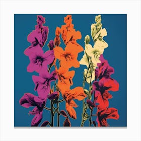 Andy Warhol Style Pop Art Flowers Larkspur 1 Square Canvas Print