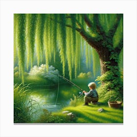 Little Boy Fishing Canvas Print