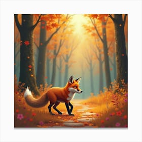 A Cunning Fox Exploring A Vibrant Autumn Forest Canvas Print