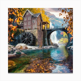 Water Wheel In Autumn Canvas Print