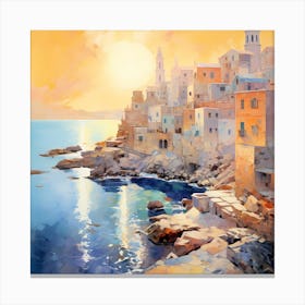 Mediterranean Dreams: Pastel Palette by the Seaside Canvas Print