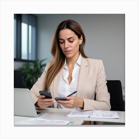 Femme D Affaires Hispanique V Tue D Une Tenue De Bureau Joyeuse Et Joyeuse En Utilisant Un Smartphone Et En Travaillant Jeune Femme D Affaires Utilisant Des Applications Sur Des T L Phones Portables 2 Canvas Print