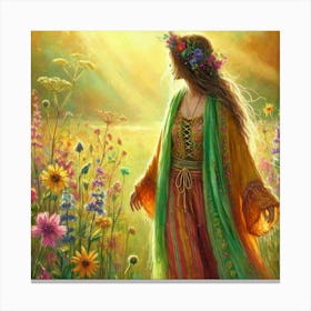Woman In A Flower Field Canvas Print