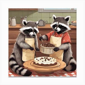 Raccoons In The Kitchen Canvas Print
