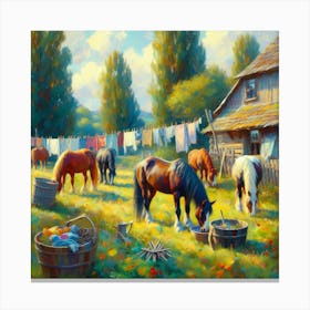 Horses In The Countryside Canvas Print