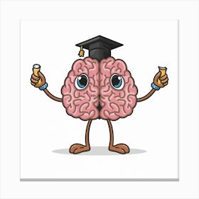 Brainy Buddies Print Art Showcase Quirky Brain Characters In Graduation Caps, Creating A Clever And Amusing University Themed Wall Art For Intellectual Decor Enthusiasts Canvas Print