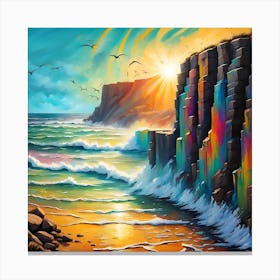 Waves Crashing Under A Sunlit Sky Canvas Print