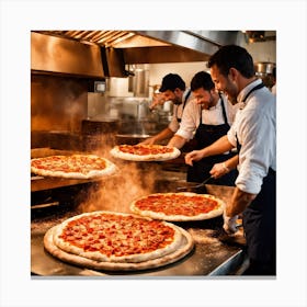 Pizza Chefs In A Restaurant Canvas Print