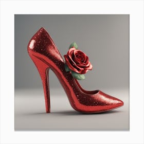 Red Shoe With Rose Canvas Print