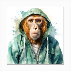 Watercolour Cartoon Proboscis Monkey In A Hoodie 2 Canvas Print