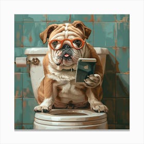 Bulldog On Toilet Canvas Print