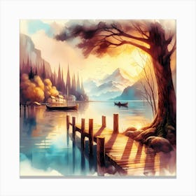 Watercolor Of A Lake 4 Canvas Print