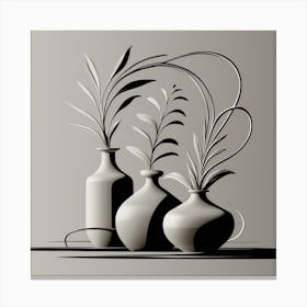 Minimalist Elegance: Three Vases with Plants 1 Canvas Print