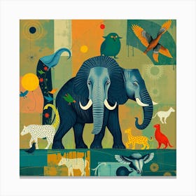 Elephants And Birds Canvas Print