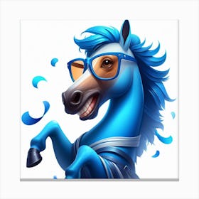 Blue Horse With Glasses 1 Canvas Print