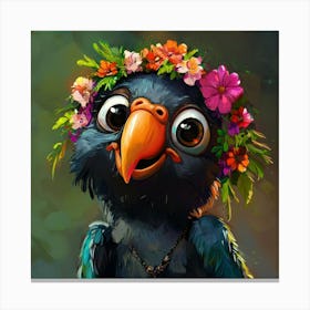 Parrot With Flower Crown Leinwandbild