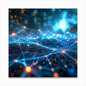 Abstract Cyber Concept Art Featuring Networks Of Glowing Dots Amidst Streams Of Futuristic Data Flow Canvas Print