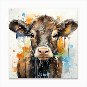 Countryside Colors Watercolor Cow Canvas Print