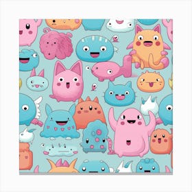 Cute Monsters Seamless Pattern Canvas Print