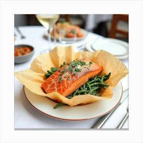 Salmon And Green Beans Canvas Print